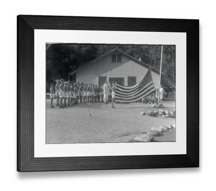 Framed Print : Raising American Flag at Tuberculosis Camp Framed Print : Raising American Flag at Tuberculosis Camp