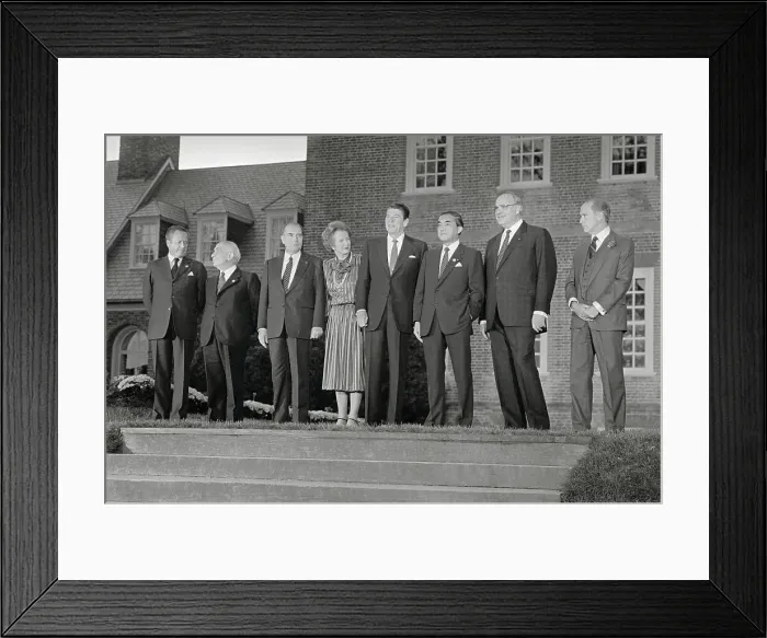 Framed Print : President Reagan Posing with World Leaders