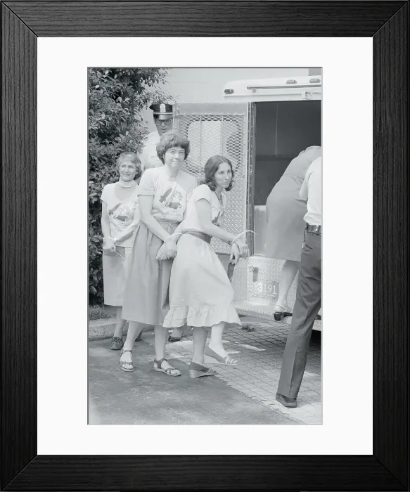 Framed Print : Security Leading Women Into Police Van Framed Print : Security Leading Women Into Police Van