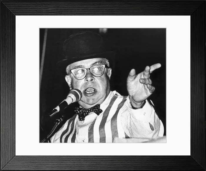 Framed Print : Art Buchwald in Striped Vest, Pointing Framed Print : Art Buchwald in Striped Vest, Pointing