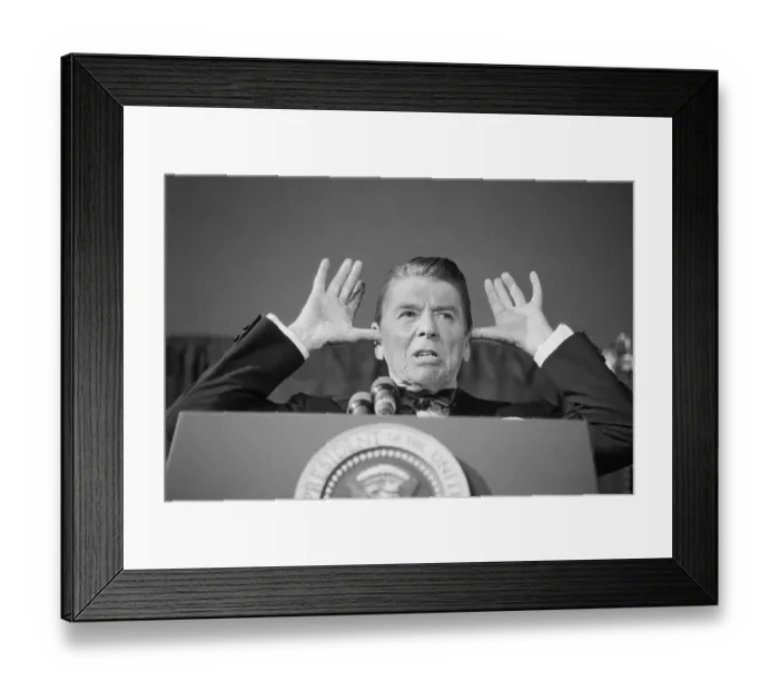 Framed Print : President Reagan Making Off the Record Face at the Press Framed Print : President Reagan Making Off the Record Face at the Press
