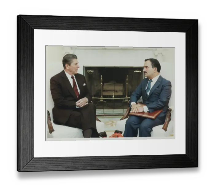 Framed Print : Ronald Reagan and Prince Hassan Conversing