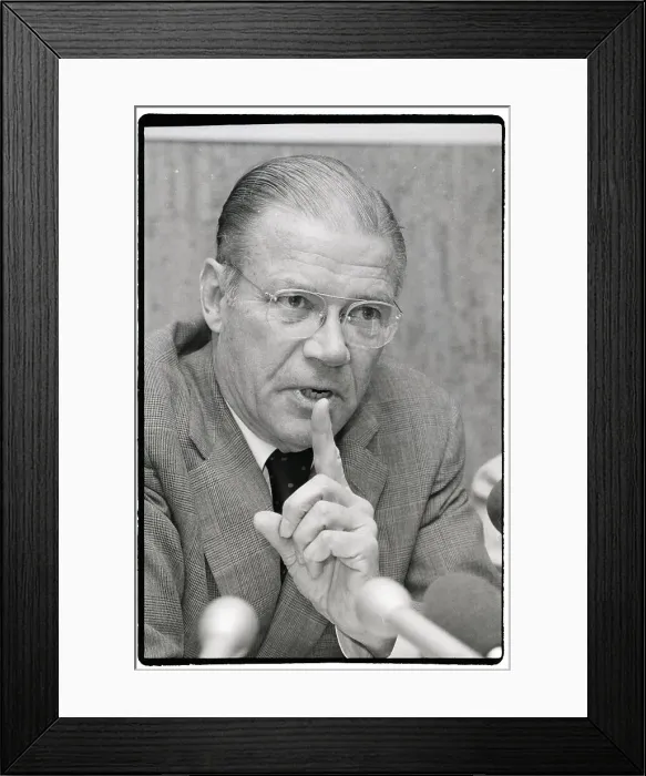 Framed Print : McNamara Speaking at Press Conference Framed Print : McNamara Speaking at Press Conference
