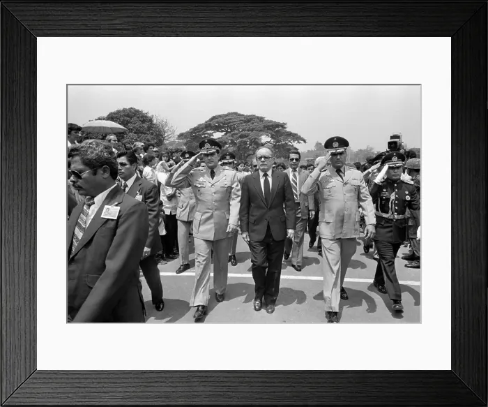 Framed Print : President Alvaro Magana Borja with Army Officers