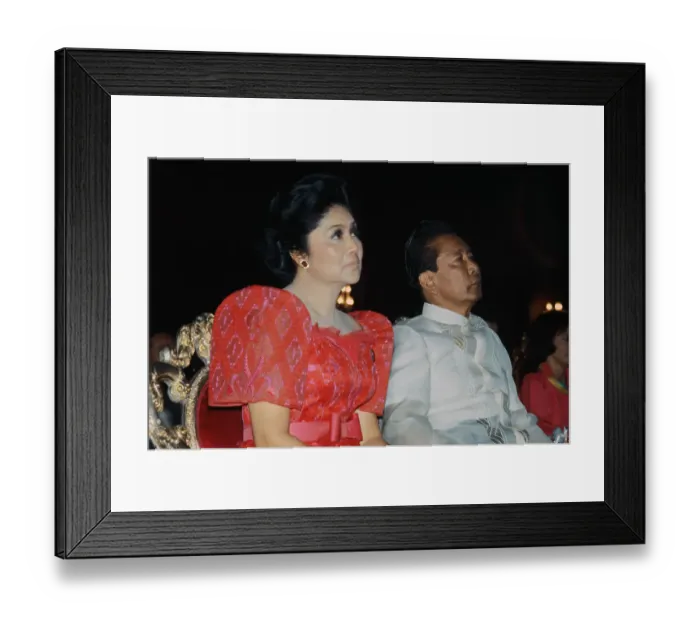 Framed Print : Manila, Philippines: President Ferdinand Marcos and First Lady Imelda Marcos get a blessing from Roman Catholic Cardinal Jaime Sin for their 29th wedding anniversary during the baptism of their first grandson, Fernando Martin