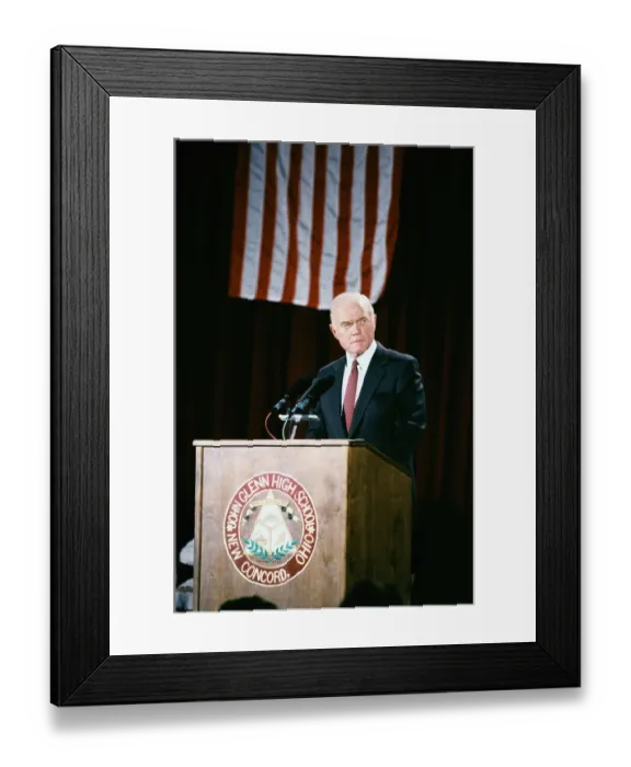 Framed Print : John Glenn at Podium near American Flag Framed Print : John Glenn at Podium near American Flag