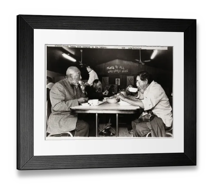 Framed Print : Migrant Farmers Eat Soup at Soup Kitchen Framed Print : Migrant Farmers Eat Soup at Soup Kitchen