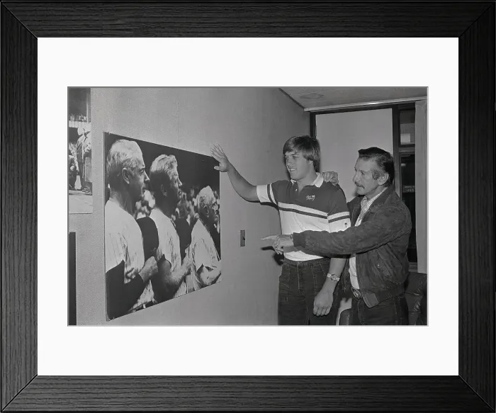 Framed Print : Billy Martin Pointing out Portraits to John Elway Framed Print : Billy Martin Pointing out Portraits to John Elway