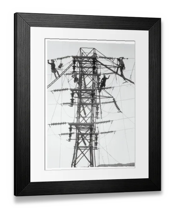 Framed Print : Crewmen Working on Electrical Tower Framed Print : Crewmen Working on Electrical Tower