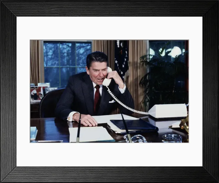 Framed Print : President Reagan Talking on the Telephone Framed Print : President Reagan Talking on the Telephone