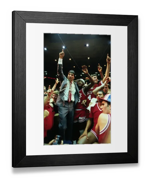 Framed Print : North Carolina State Coach and Players After Winning Basketball Game Framed Print : North Carolina State Coach and Players After Winning Basketball Game