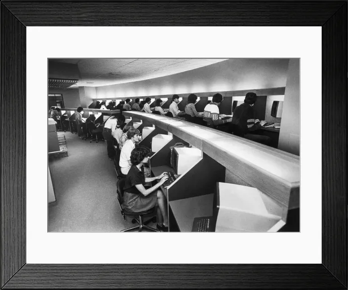 Framed Print : Students at Long Row of Computers