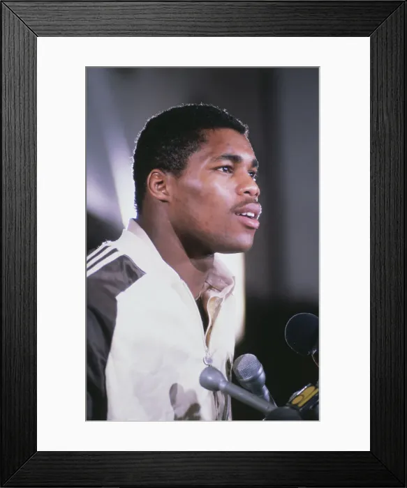 Framed Print : Football Player Herschel Walker at Microphones Framed Print : Football Player Herschel Walker at Microphones