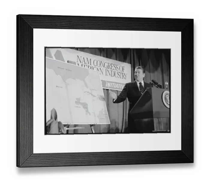 Framed Print : President Reagan Pointing to Map Framed Print : President Reagan Pointing to Map
