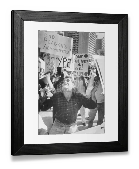 Framed Print : Demonstrator Wearing Ronald Reagan Mask Framed Print : Demonstrator Wearing Ronald Reagan Mask