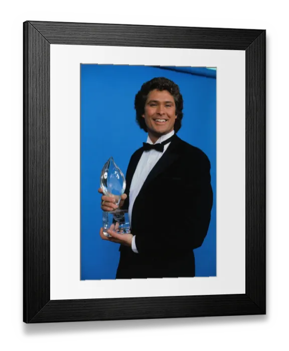 Framed Print : Actor David Hasselhoff Posing with Award Framed Print : Actor David Hasselhoff Posing with Award