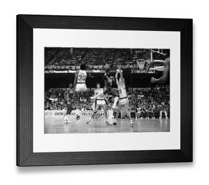 Framed Print : Larry Bird Blocking Opponents Attempt to Score Framed Print : Larry Bird Blocking Opponents Attempt to Score