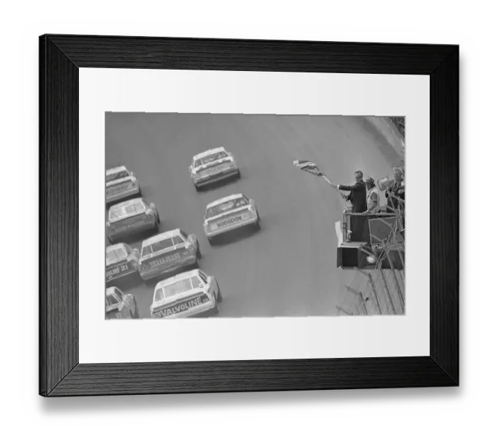 Framed Print : George Bush Waving Green Flag for Start of Auto Race Framed Print : George Bush Waving Green Flag for Start of Auto Race