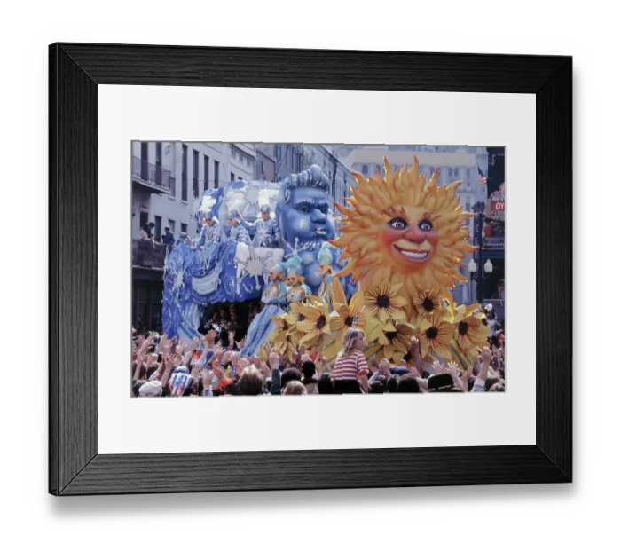 Framed Print : Street Scene with Colorful Decors and Costumed Rex Parade Goers Framed Print : Street Scene with Colorful Decors and Costumed Rex Parade Goers