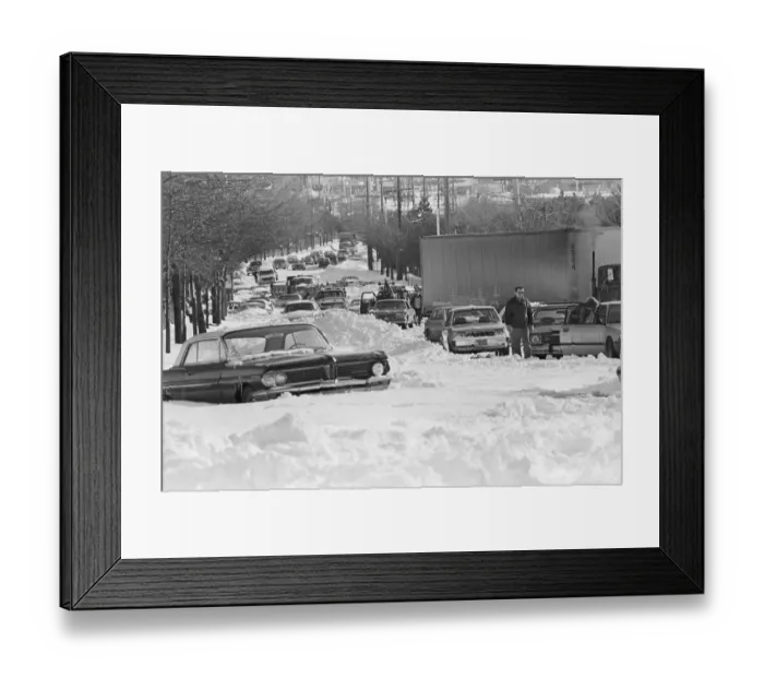Framed Print : Cars Abandoned on Snowy Street