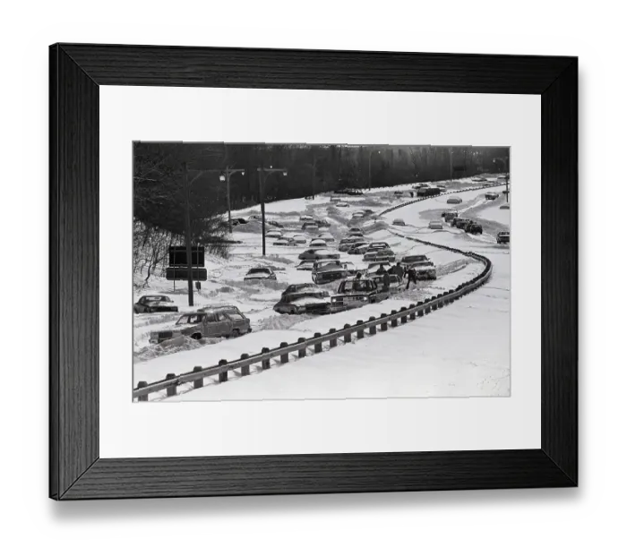 Framed Print : Motorists Dig Out Cars on Snowy Parkway Framed Print : Motorists Dig Out Cars on Snowy Parkway