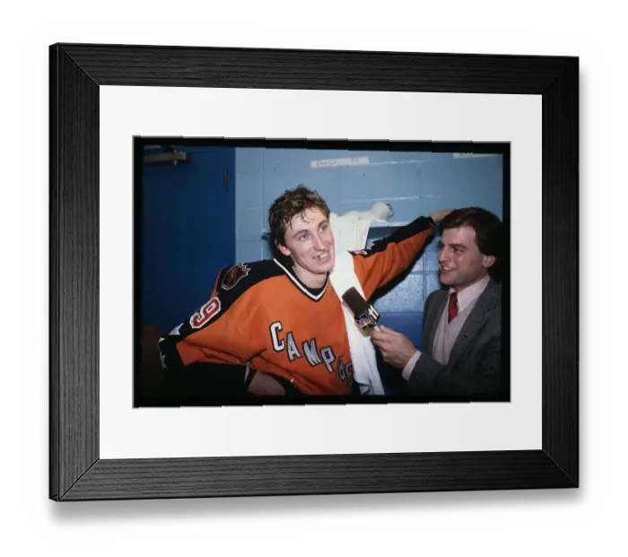 Framed Print : Wayne Gretzky in Locker Room Talking to Reporter Framed Print : Wayne Gretzky in Locker Room Talking to Reporter