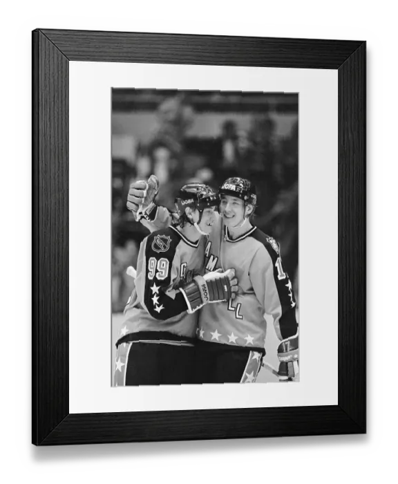 Framed Print : Wayne Gretzky Hugged by Jari Kurri in All Star Game Framed Print : Wayne Gretzky Hugged by Jari Kurri in All Star Game