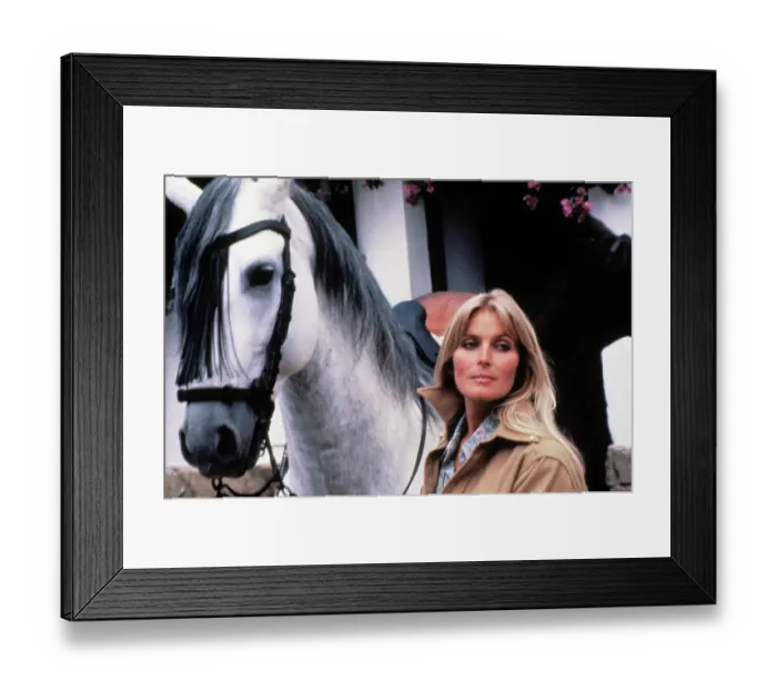 Framed Print : Actress Bo Derek Posing with White Horse Framed Print : Actress Bo Derek Posing with White Horse