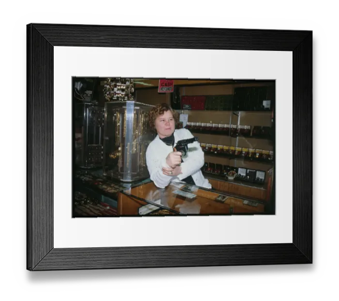 Framed Print : Woman Aiming Gun Framed Print : Woman Aiming Gun