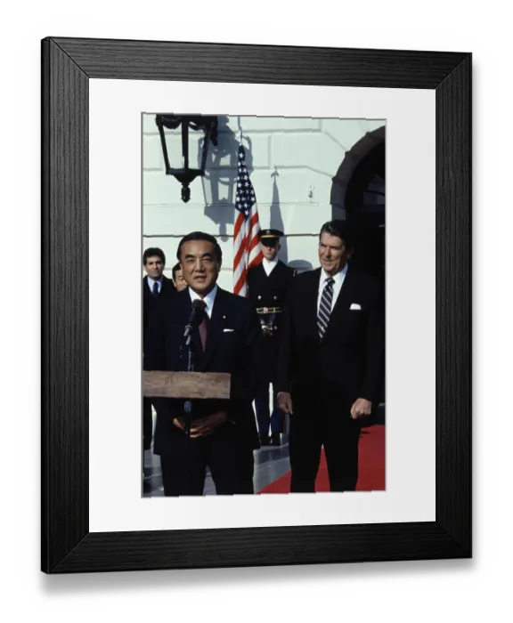 Framed Print : Ronald Reagan and Yasuhiro Nakasone at Podium Framed Print : Ronald Reagan and Yasuhiro Nakasone at Podium