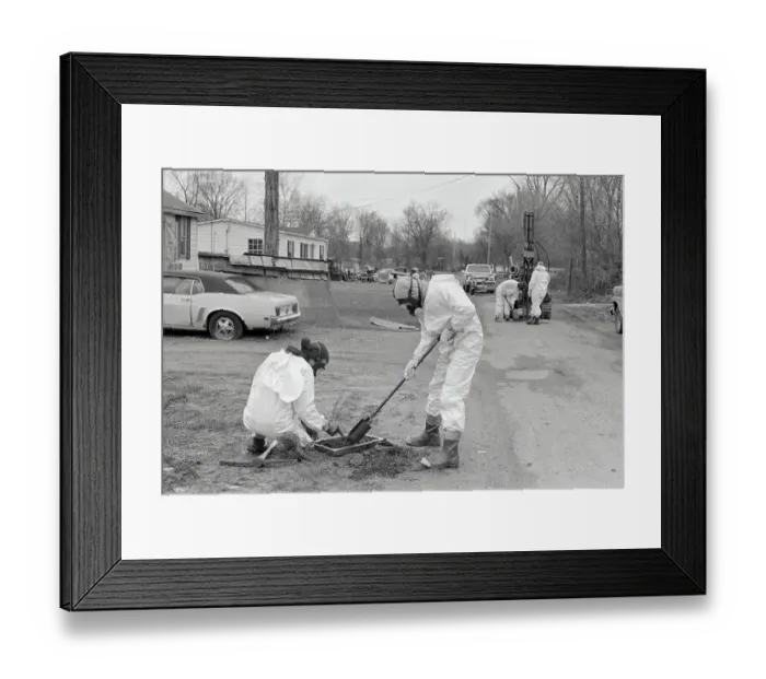 Framed Print : Workers Sifting Soil for Toxins Framed Print : Workers Sifting Soil for Toxins