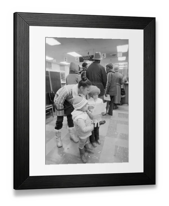 Framed Print : Woman Applying for Unemployment Compensation