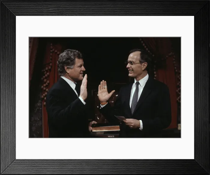 Framed Print : President George Bush Swearing in Eward Kennedy Framed Print : President George Bush Swearing in Eward Kennedy