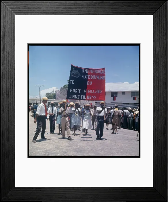 Framed Print : Haitian Citizens with Banner Outdoors Framed Print : Haitian Citizens with Banner Outdoors