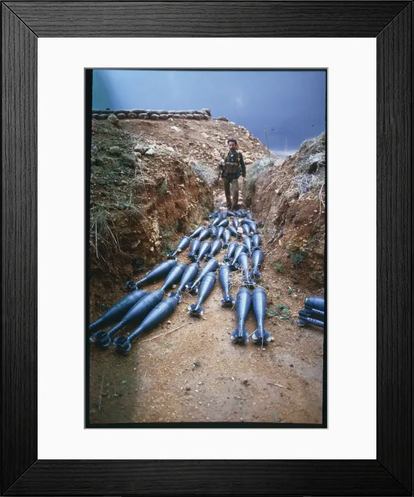 Framed Print : Soldier Guarding Mortar Shells Framed Print : Soldier Guarding Mortar Shells