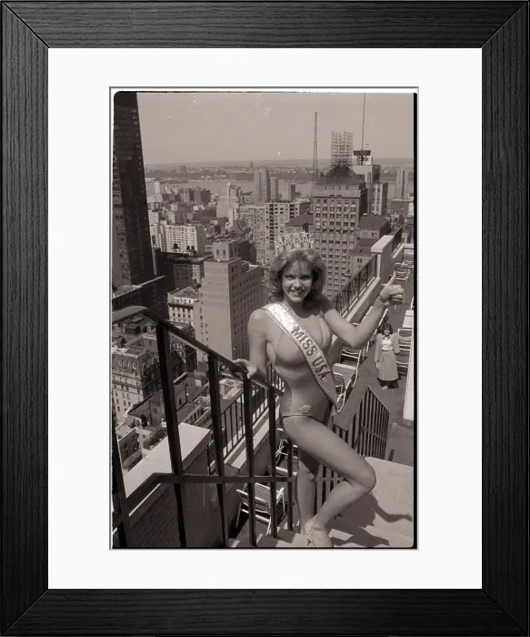 Framed Print : Miss USA Julie Hayek Posing on Steps Framed Print : Miss USA Julie Hayek Posing on Steps