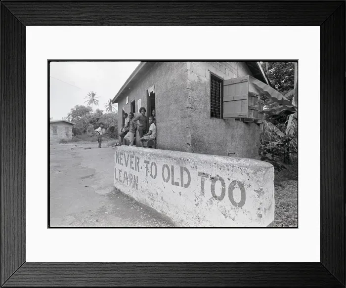 Framed Print : Kids in Front of Bar and Learning Sign Framed Print : Kids in Front of Bar and Learning Sign