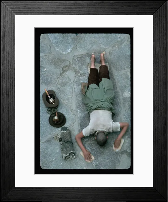 Framed Print : Pilgrim Prostrates Himself at Temple Framed Print : Pilgrim Prostrates Himself at Temple