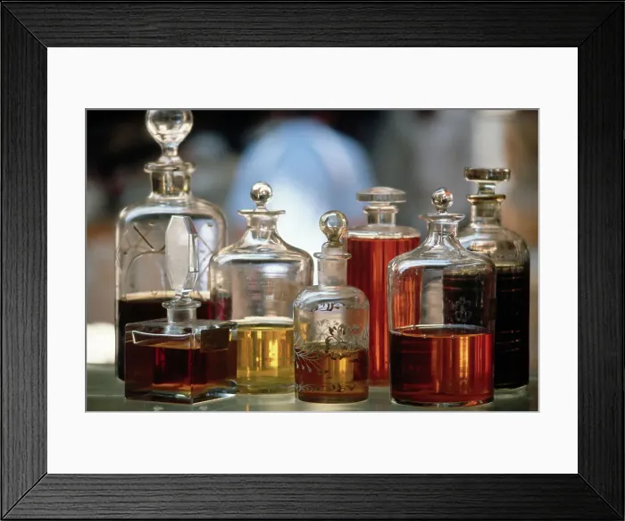 Framed Print : Display Of Perfume Bottles In Market Framed Print : Display Of Perfume Bottles In Market