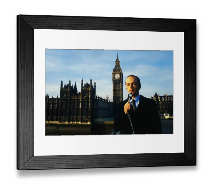 Framed Print : United Press Correspondent Ed Smith Reporting near Big Ben Tower Framed Print : United Press Correspondent Ed Smith Reporting near Big Ben Tower