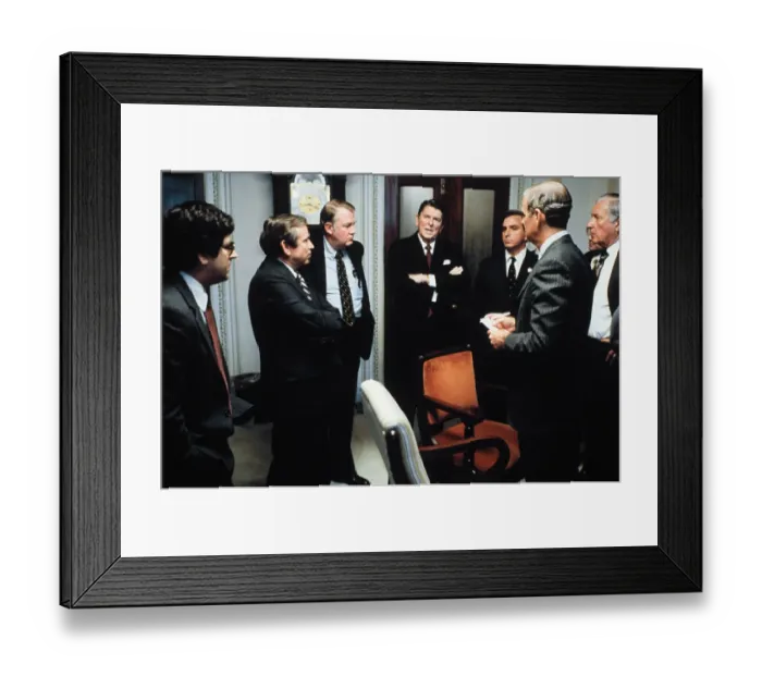 Framed Print : President Ronald Reagan Conversing in Small Informal Meeting Framed Print : President Ronald Reagan Conversing in Small Informal Meeting