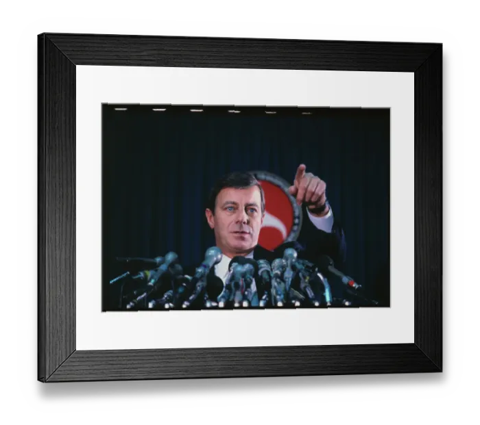Framed Print : Drew Lewis Pointing at News Conference Framed Print : Drew Lewis Pointing at News Conference