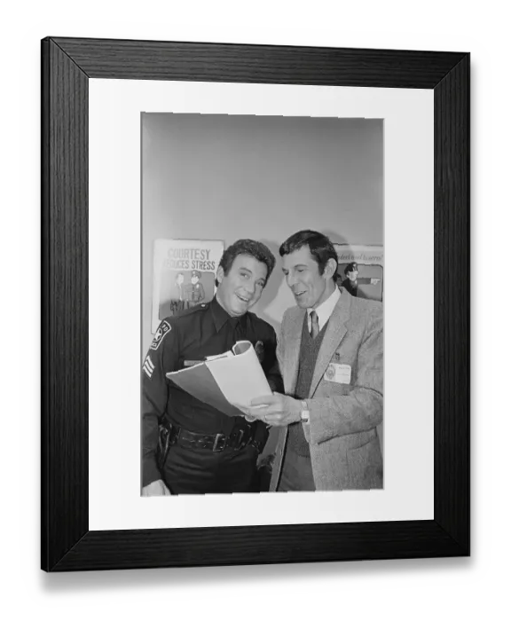 Framed Print : William Shatner and Leonard Nimoy Looking at Script for T.J. Hooker Framed Print : William Shatner and Leonard Nimoy Looking at Script for T.J. Hooker