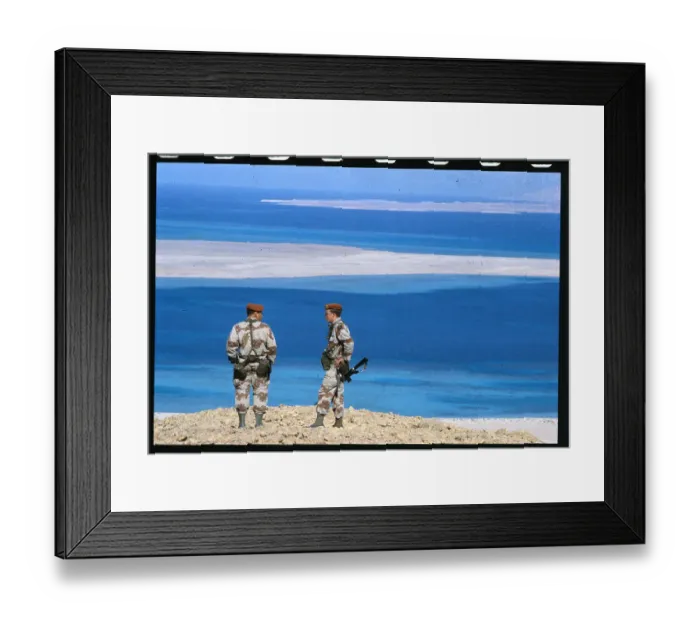 Framed Print : Two Men Observing from Mountainside Framed Print : Two Men Observing from Mountainside