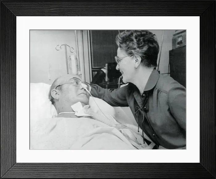 Framed Print : Barney Clark Being Visited by His Wife