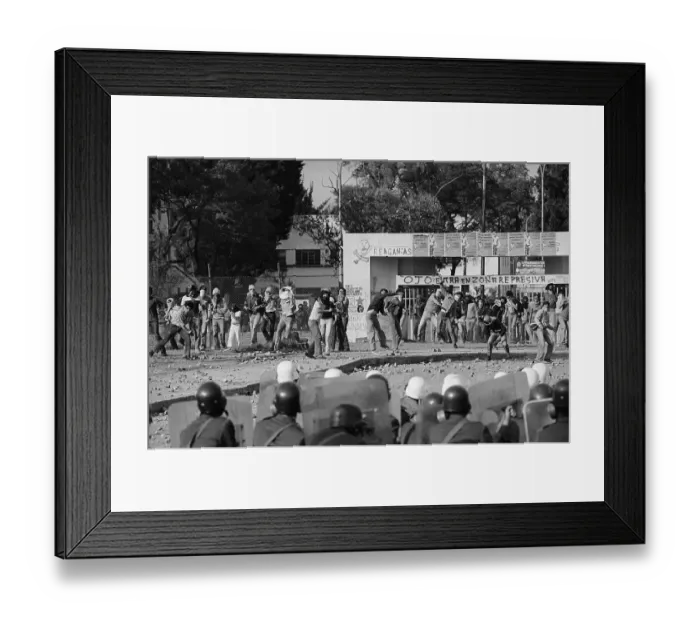 Framed Print : Demonstrators Throwing Rocks at Police Framed Print : Demonstrators Throwing Rocks at Police