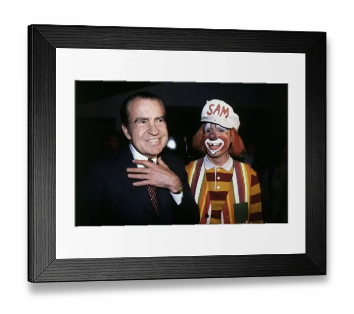 Framed Print : Richard Nixon Posing with Circus Clown Framed Print : Richard Nixon Posing with Circus Clown