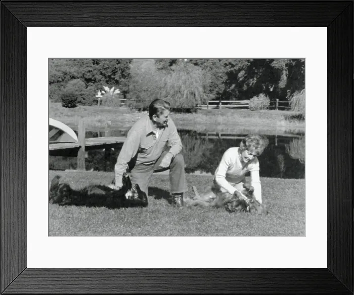 Framed Print : President and Nancy Reagan Playing with Their Dogs Framed Print : President and Nancy Reagan Playing with Their Dogs