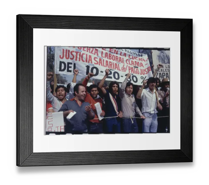 Framed Print : Mexican Union Workers Protesting with Banners Framed Print : Mexican Union Workers Protesting with Banners