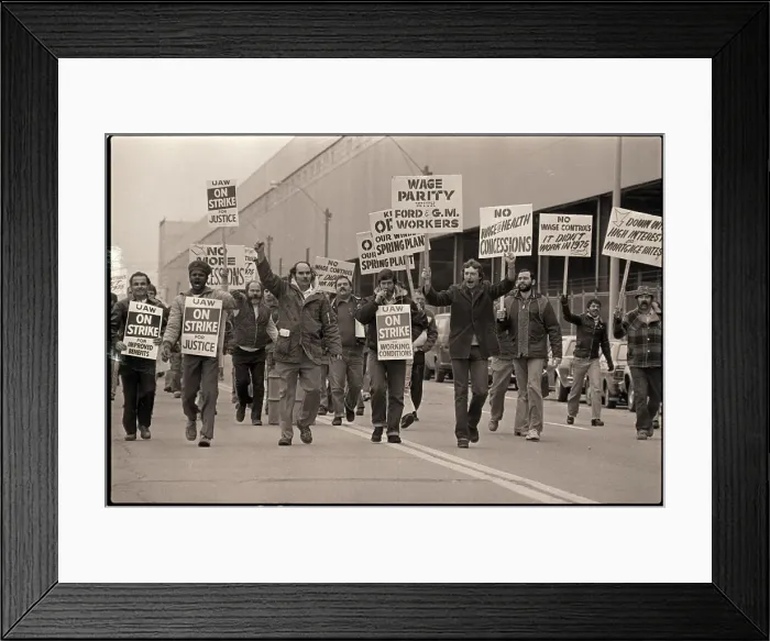 Framed Print : Chrysler Strikers March with Placards Framed Print : Chrysler Strikers March with Placards